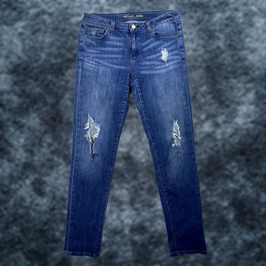 Michael Kors Michael Kors Dillon Relaxed Jeans Women's Size 4 Dark Wash Denim Distressed Jeans Mens? No Size 27" / US 4 / IT 40 - 1 Thumbnail