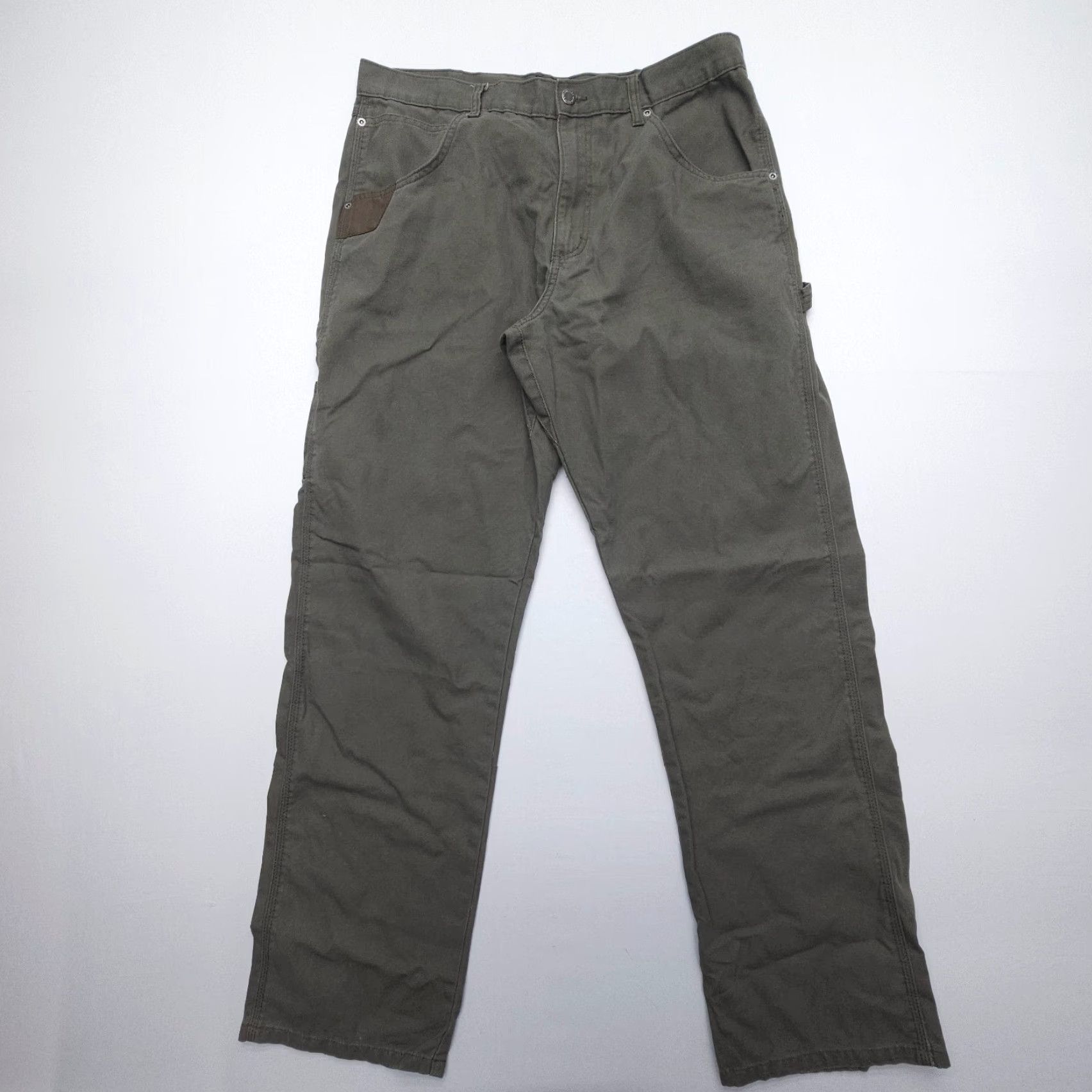 Wrangler Wrangler Pants Mens 36x34 Canvas Carpenter Green Workwear 5-Pocket Denim Style Trousers Regular Straight Size US 36 / EU 52 - 2 Thumbnail