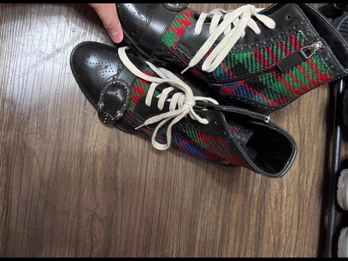 Gucci Queercore Tartan Tweed Brogue Dionysus Buckle Boots 42 Size US 8 / EU 41 - 2 Thumbnail