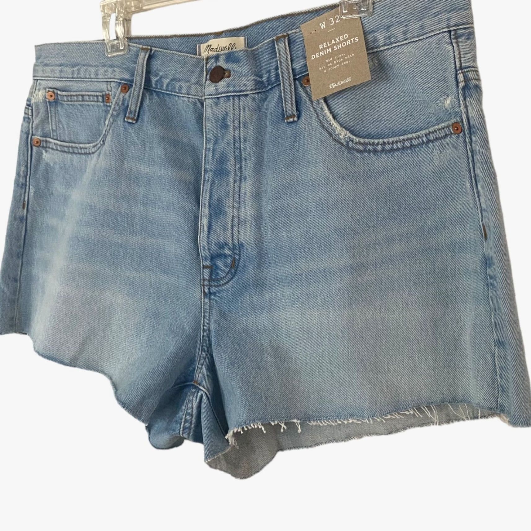 Madewell VINTAGE? Wait—no, it's new with tags. So: Madewell Relaxed Mid-Rise Jean Shorts Women's 32 Light Wash Denim Raw-Hem New Size 24" / US 00 / IT 34 - 3 Thumbnail