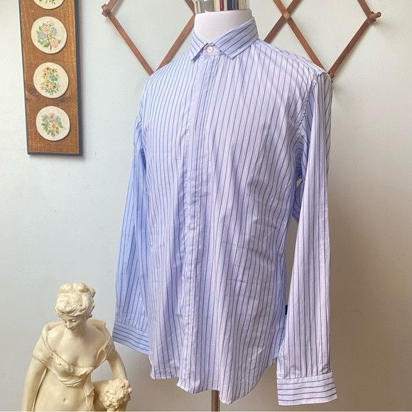 Just Cavalli Just Cavalli Pinstriped Hidden Button Shirt Made in Italy Size US L / EU 52-54 / 3 - 10 Thumbnail