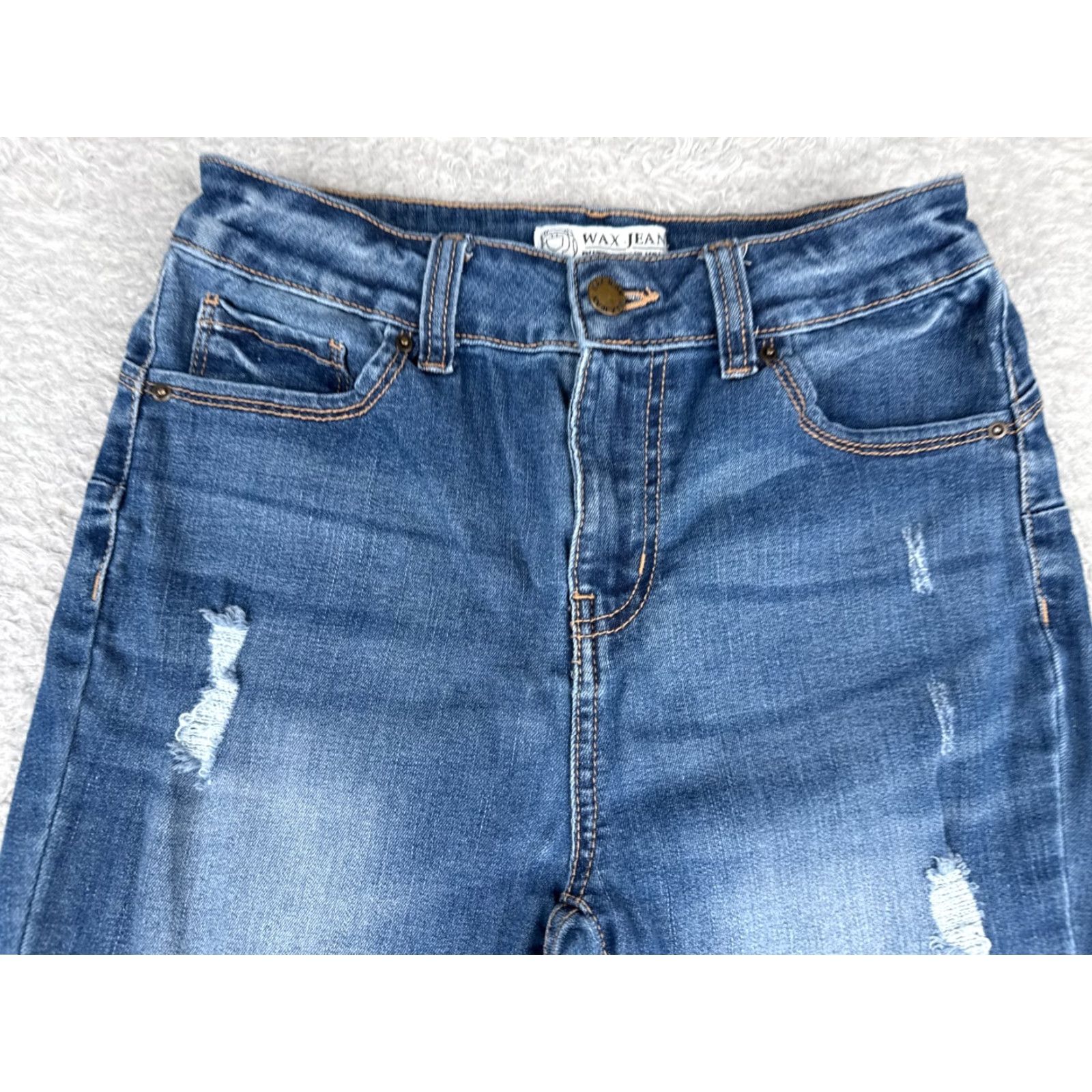 Vintage Wax Jeans Juniors Blue Denim Skinny Mid Rise 25x28 Womens Jeans 3 Distressed Pockets 5-Pocket Design Cotton Blend Cotton Size 26" / US 2 / IT 38 - 4 Thumbnail