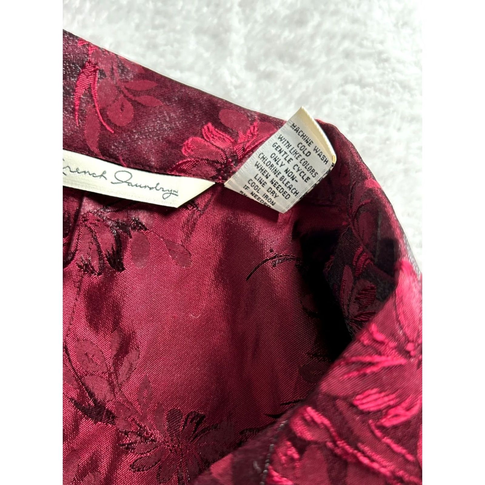 Vintage French Laundry Shirt Large Ruby Red Silk Blend Floral Dressy Button Up New Women Size L / US 10 / IT 46 - 6 Thumbnail