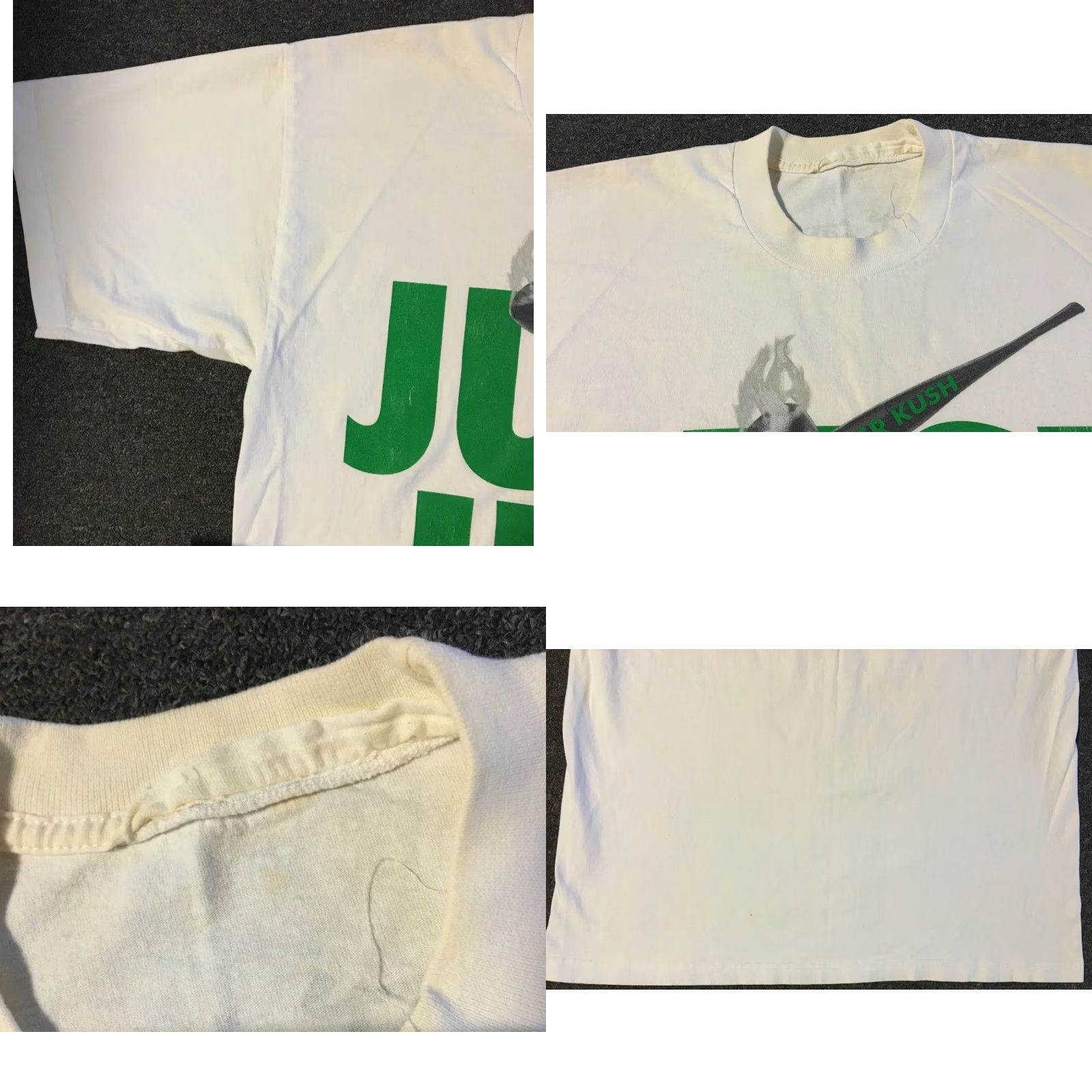 Nike VINTAGE Just Hit It Faded Nike Parody Shirt XL White 80s 90s Grunge Humor Marijuana Drugs Ganja Stoner Weed 420 T-Shirt Mens Size US XL / EU 56 / 4 - 8 Thumbnail
