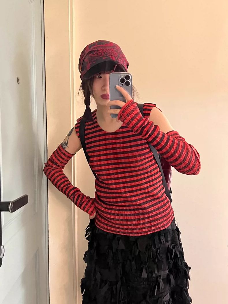 Issey Miyake Black and red striped vest