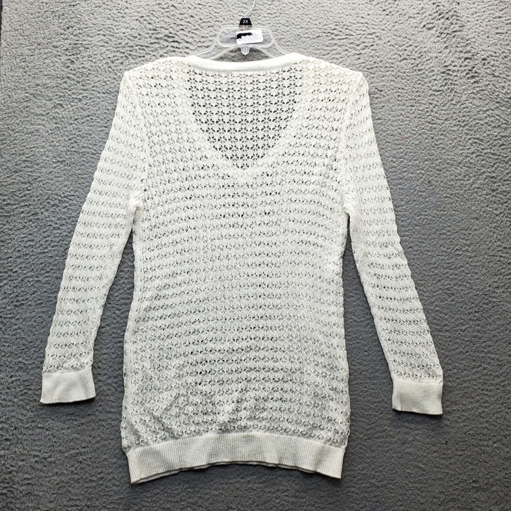 Loft LOFT Ann Taylor Sweater Womens L White Chunky Knit Long Sleeve V Neck Pullover Size L / US 10 / IT 46 - 2 Thumbnail