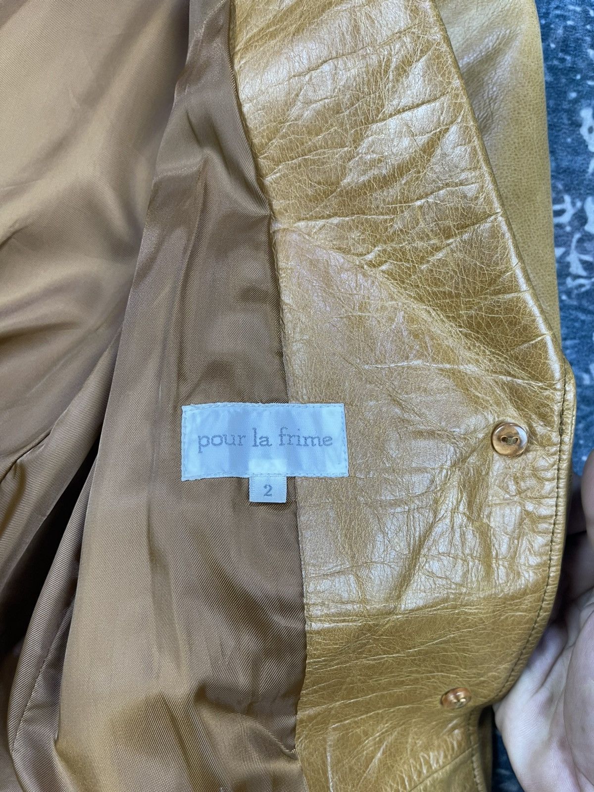 Japanese Brand Pour La Frime Butterscotch Buffalo Hide Leather Blazer Size XS / US 0-2 / IT 36-38 - 15 Thumbnail