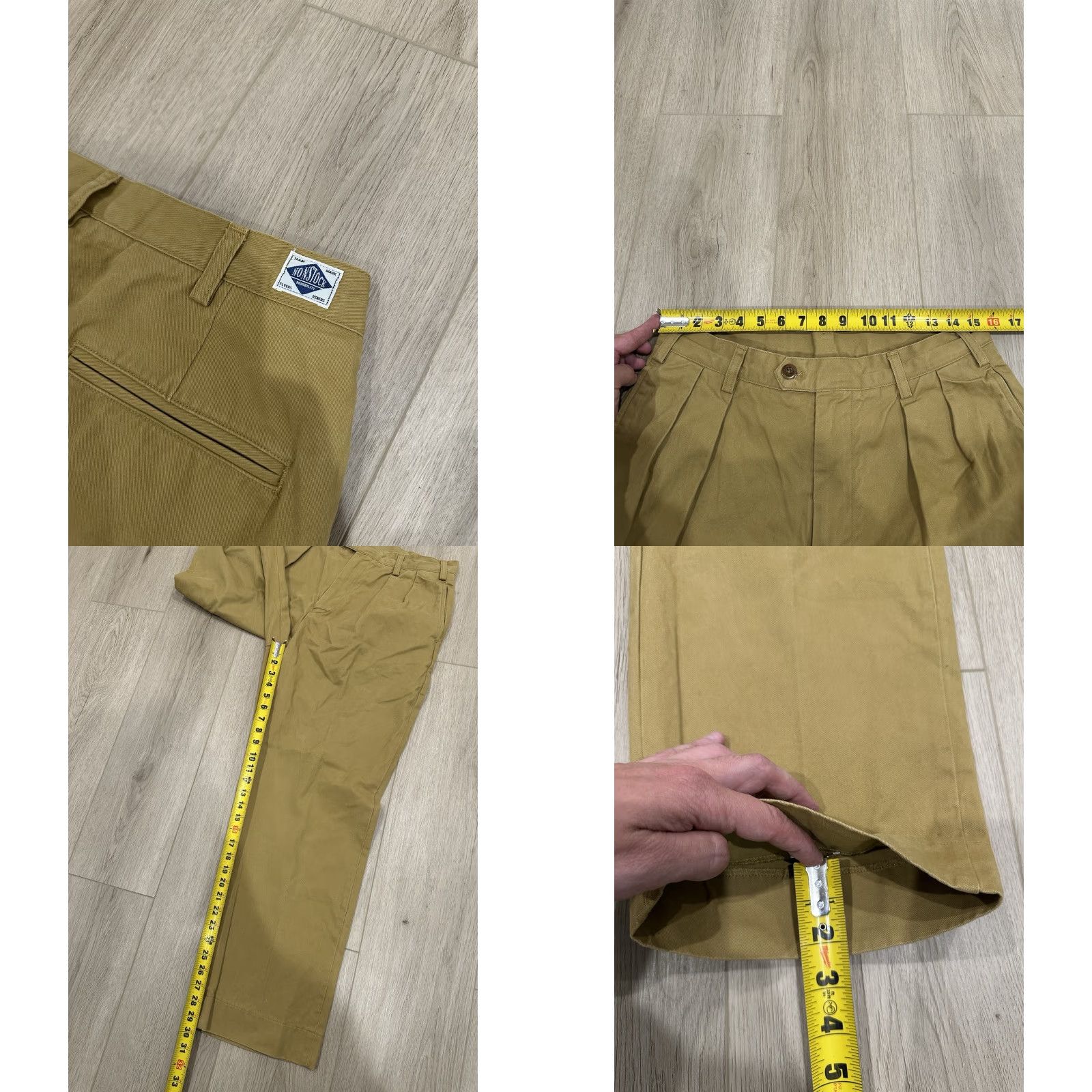 Doublet non-stock mfg Chino Pants Men 31x29 Beige Cotton Pleated 1930s IVY Style High Rise Trousers - Khaki Size US 31 - 8 Thumbnail