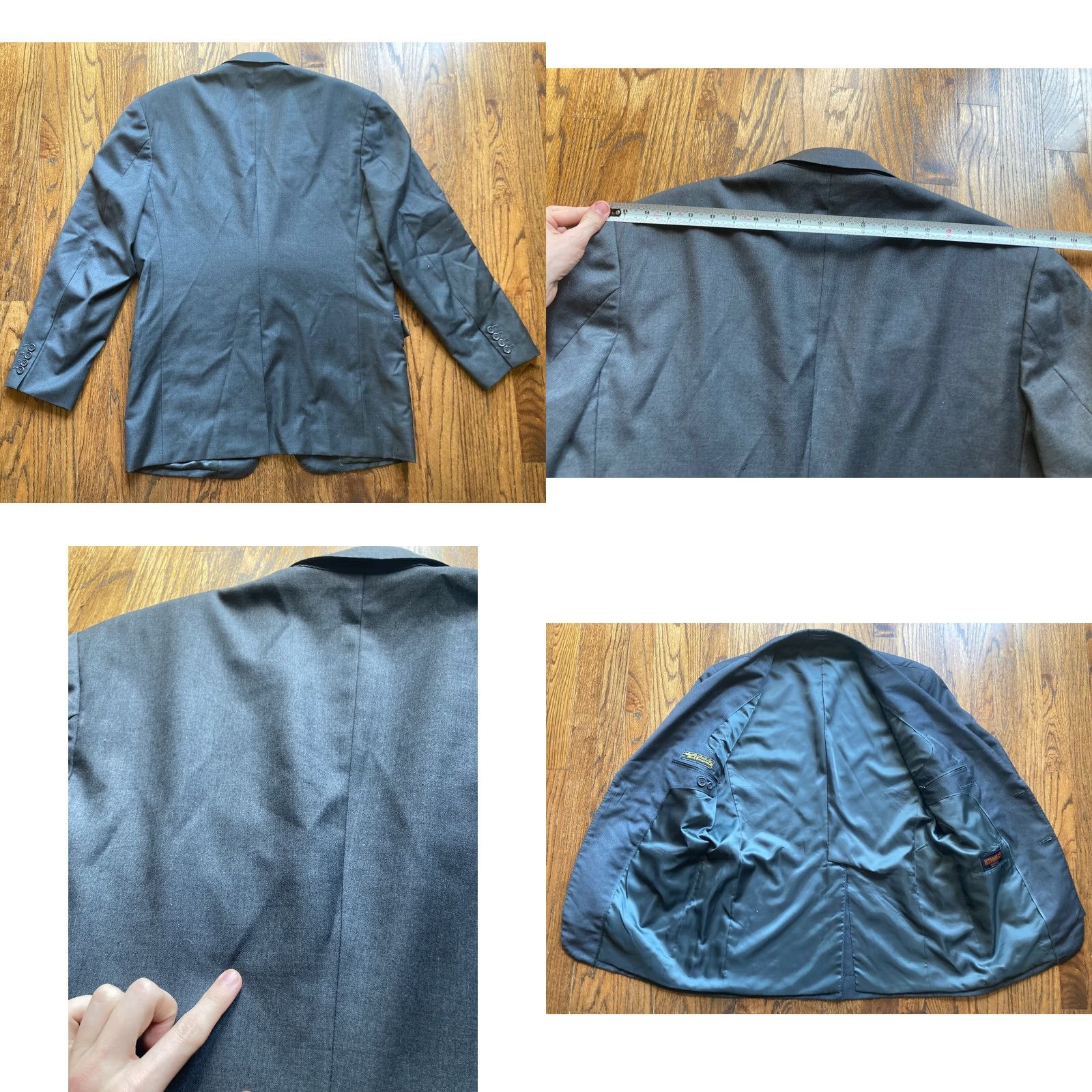 Vintage E Thomas Super 150's Wool Blazer Jacket Sport Coat Size 44R Charcoal Gray Mens Size 44R - 8 Thumbnail