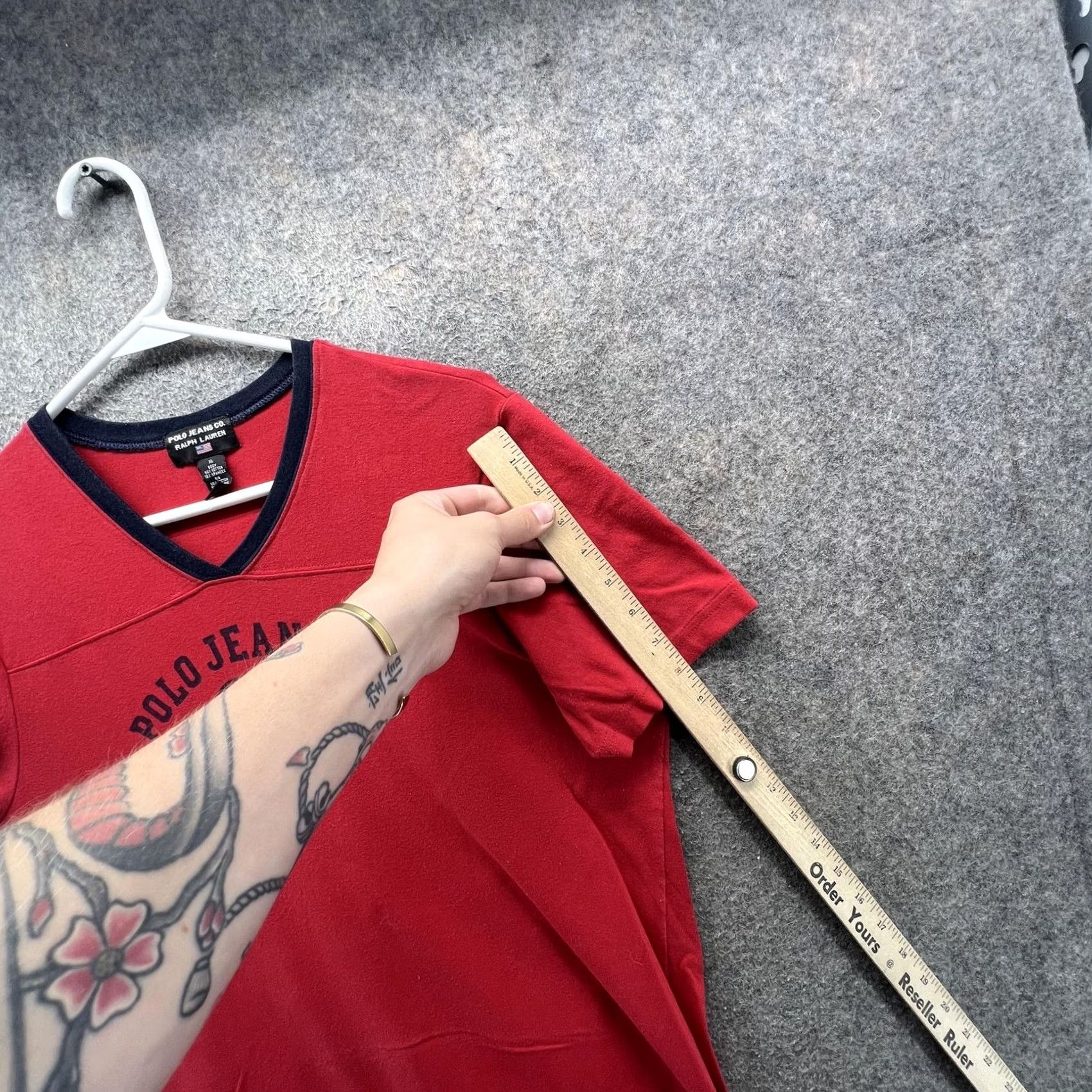 Ralph Lauren Polo Jeans Ralph Lauren Dress Shirt Womens XL Red V Neck 1967 Logo Graphic Tee Shirt Dress Ladies XL Red Polo Jeans Co. RL 1967 Logo Size XL / US 12-14 / IT 48-50 - 4 Thumbnail