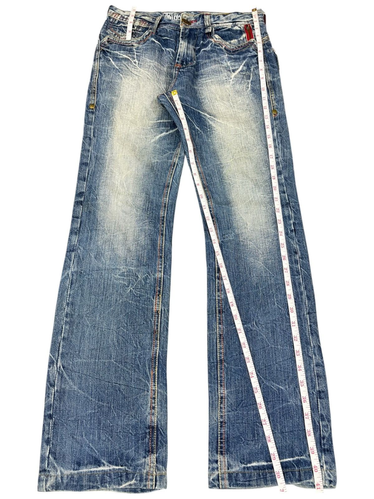 Japanese Brand Vintage Blow by Blue Cracked Faded Wash Bootcut Jeans Size US 30 / EU 46 - 11 Thumbnail