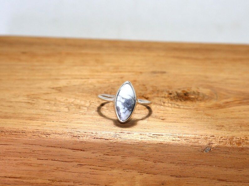 Handmade Marquise White Howlite Ring: Handmade Sterling Silver Ring Size ONE SIZE - 2 Thumbnail