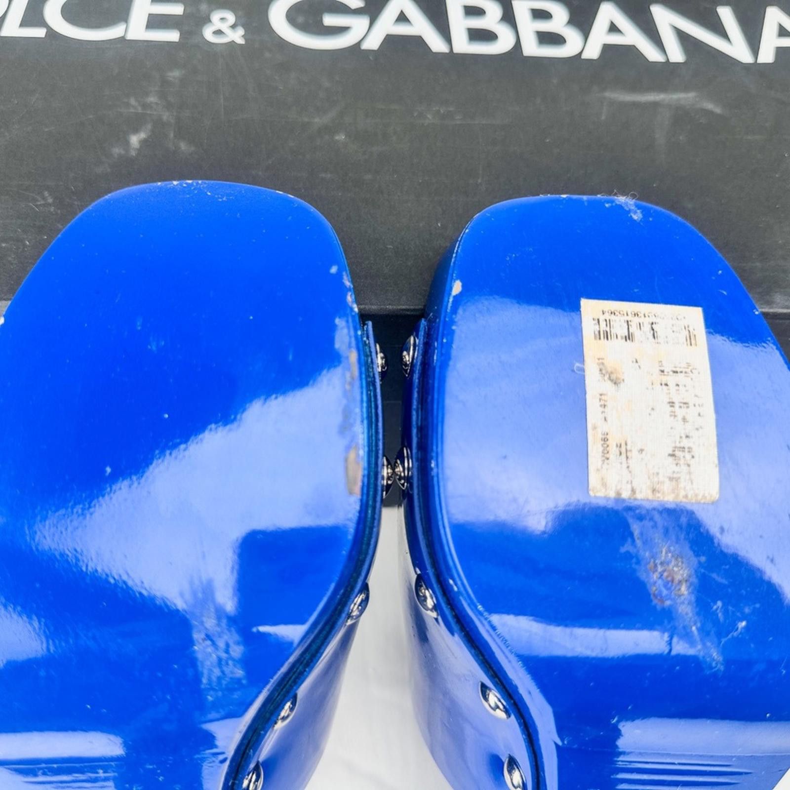 Dolce & Gabbana Blue Patent Leather Studded Platform Clog Mules EU 39 Size US 8.5 / IT 38.5 - 9 Thumbnail