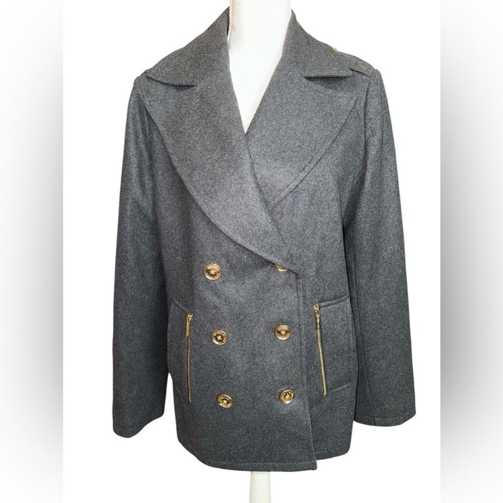 Michael Kors Michael Kors Women's Gray Double-Breasted Pea Coat with Gold Size M / US 6-8 / IT 42-44 - 1 Thumbnail