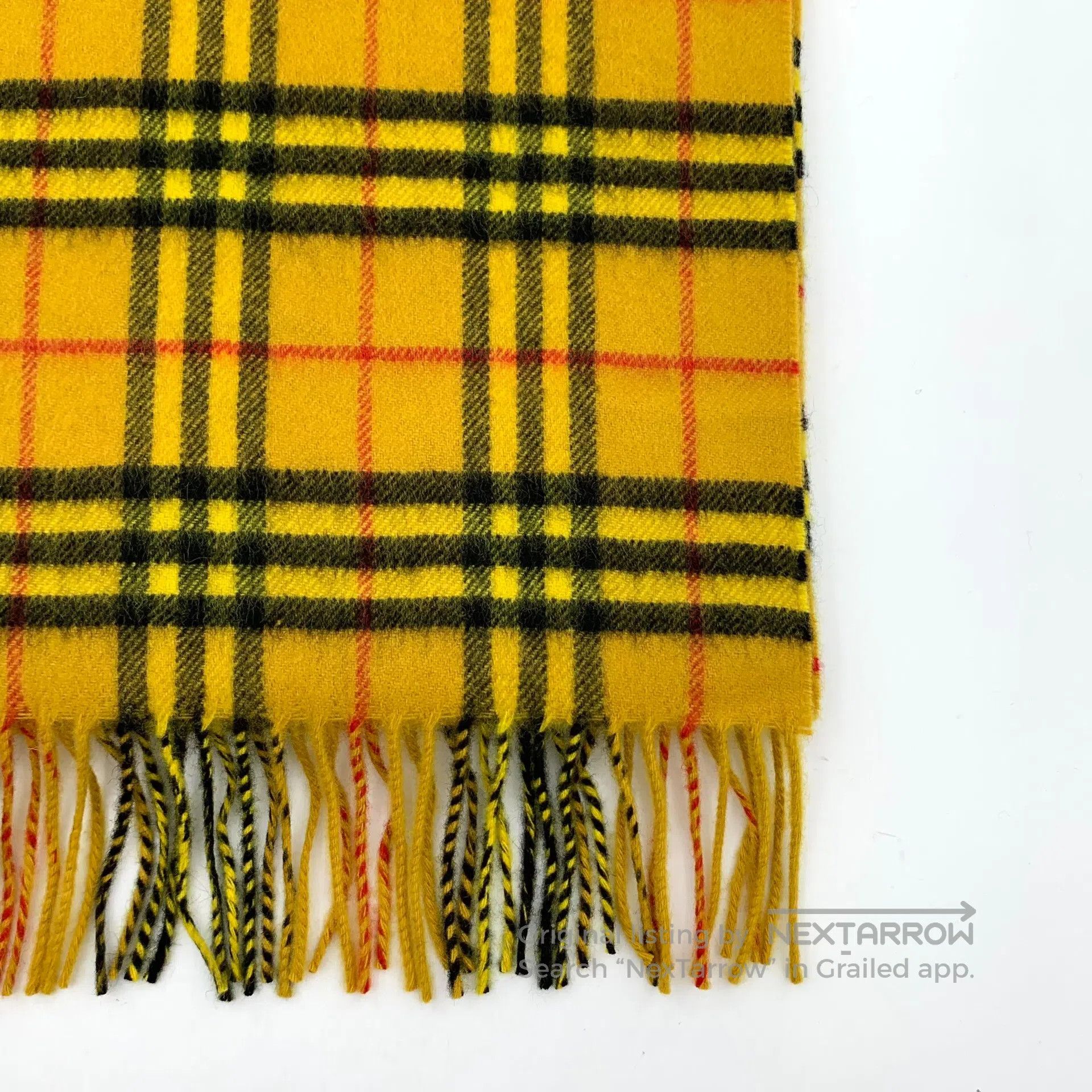 Burberry Burberry Yellow Plaid Cashmere Fringe Scarf| Size ONE SIZE - 4 Thumbnail