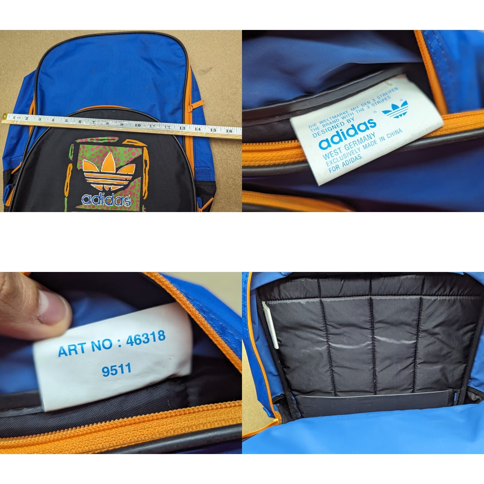Adidas VINTAGE Adidas West Germany Backpack Trefoil Big Logo Blue Black Backpack Unisex Adults XS? Size ONE SIZE - 8 Thumbnail