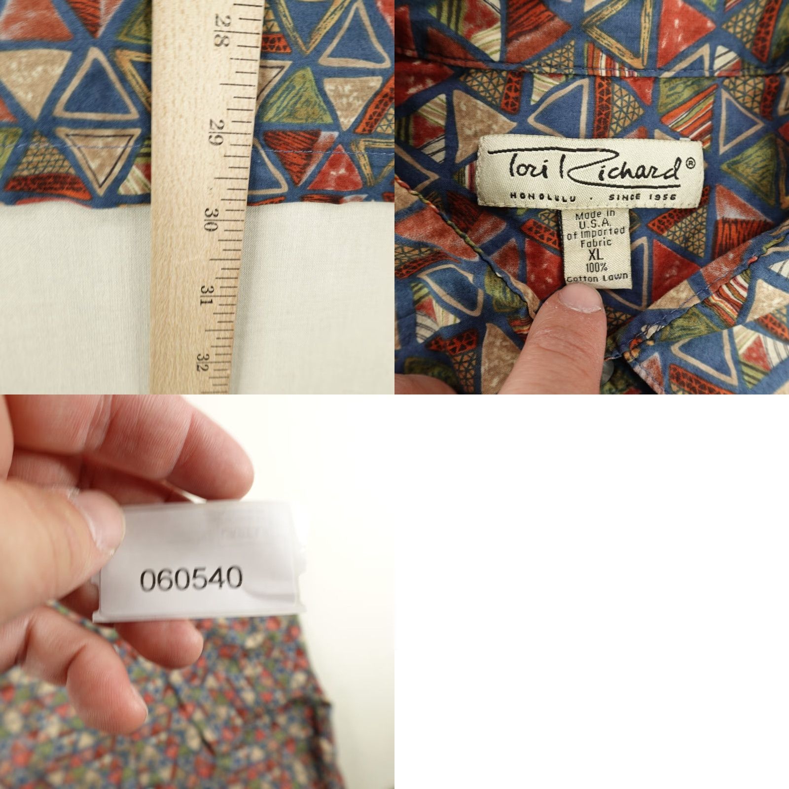Tori Richard VINTAGE Tori Richard Hawaiian Shirt Mens XL Blue Geometric Cotton Button-Up Short Sleeve Tropical Outdoor Size US XL / EU 56 / 4 - 8 Thumbnail