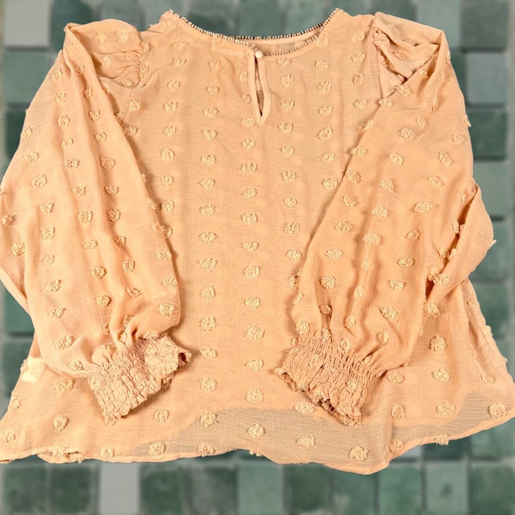 Vintage Blu Pepper Blouse Embroidered Lace Keyhole Lightweight Bohemian Smocked Long Sleeve Geometric Beige Medium Women Tunic Size M / US 6-8 / IT 42-44 - 1 Thumbnail