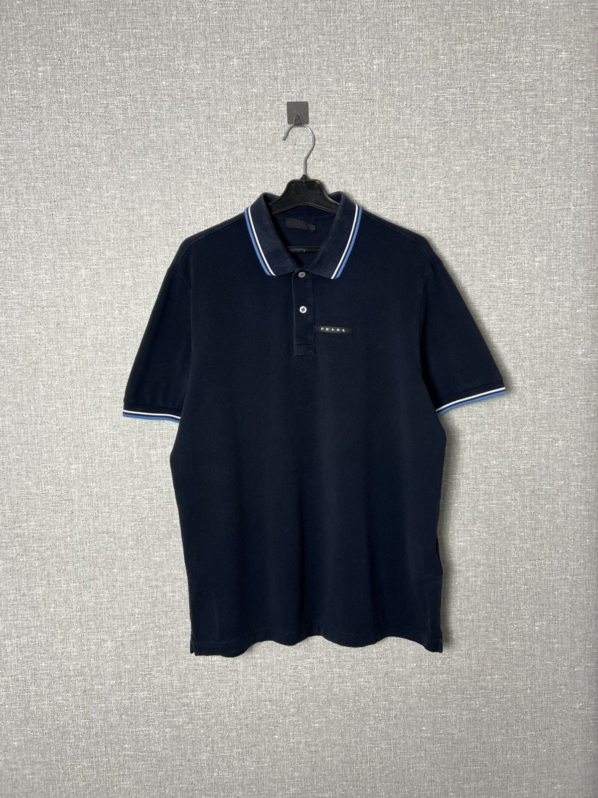Prada Prada Milano Black Tab Logo Men’s Polo T - Shirt Dark Navy Size US L / EU 52-54 / 3 - 1 Thumbnail