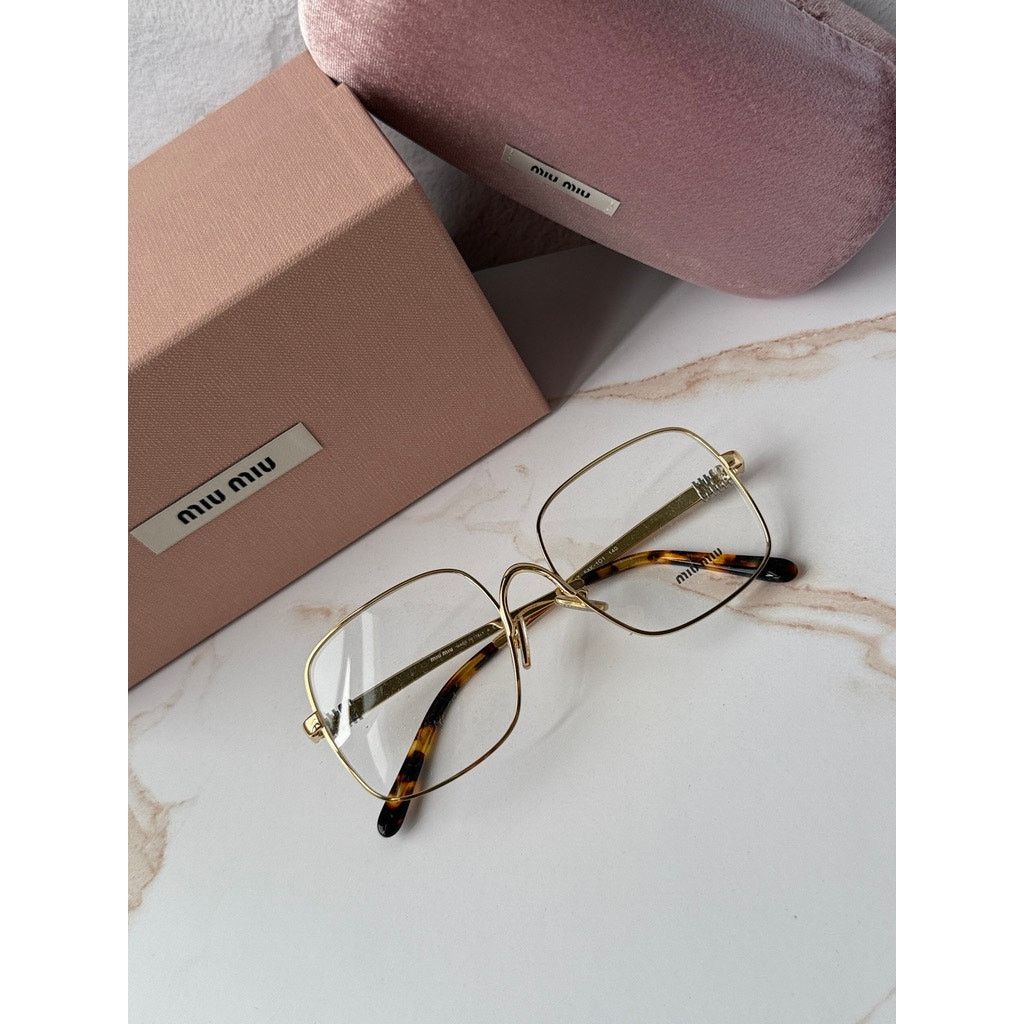 Miu Miu NEW Miu Miu M51YV Gold Square Logo Metal Eyeglasses Frames Size ONE SIZE - 2 Thumbnail