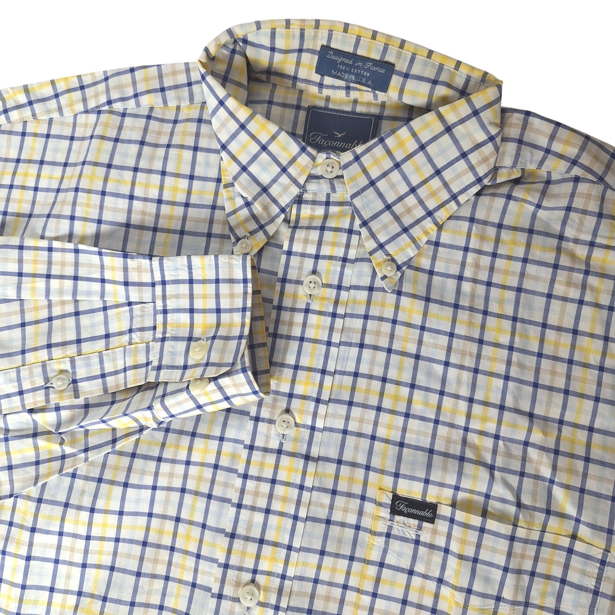 Faconnable Faconnable Coastal Preppy Plaid Shirt M Blue Yellow Cotton D Size US M / EU 48-50 / 2 - 1 Thumbnail