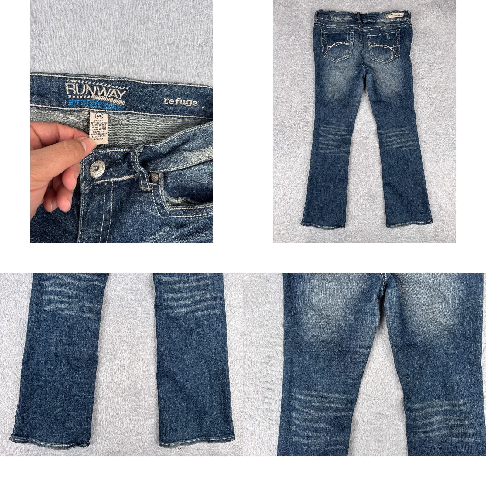 Vintage Refuge Jeans Women Bootcut Jeans 10 Blue Denim Distressed Stretch 31x28 Regular 5-Pocket Solid Cotton Blend Blue Womens Jeans Size 32" / US 10 / IT 46 - 9 Thumbnail