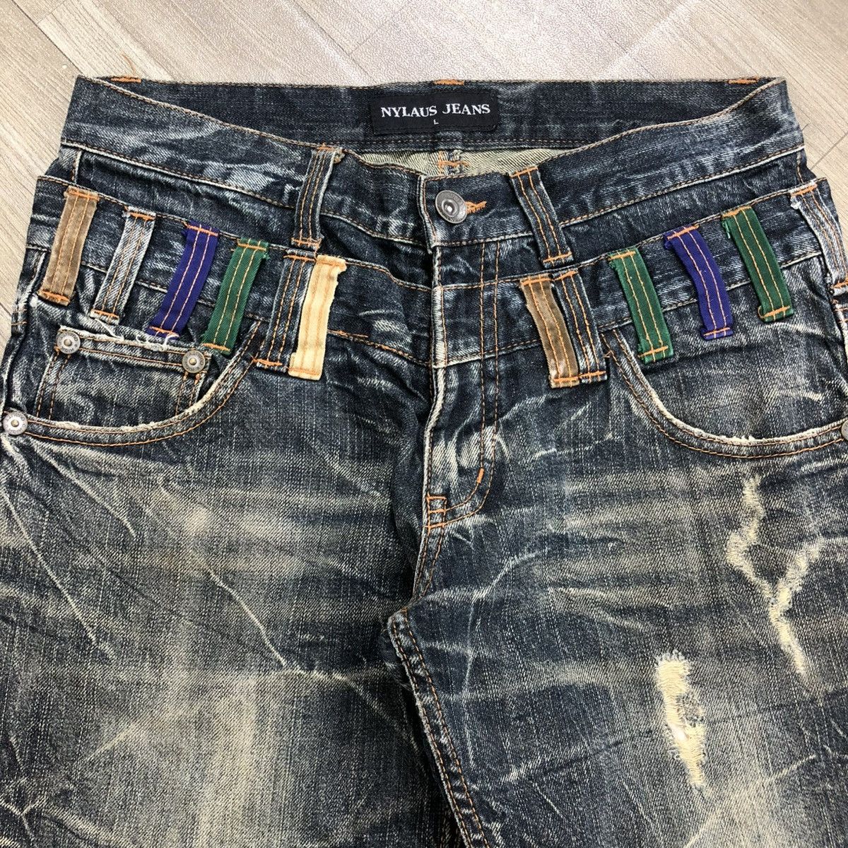 Japanese Brand 2000s Nylaus Double Waist Distressed Faded Baggy Jeans Size US 32 / EU 48 - 5 Thumbnail