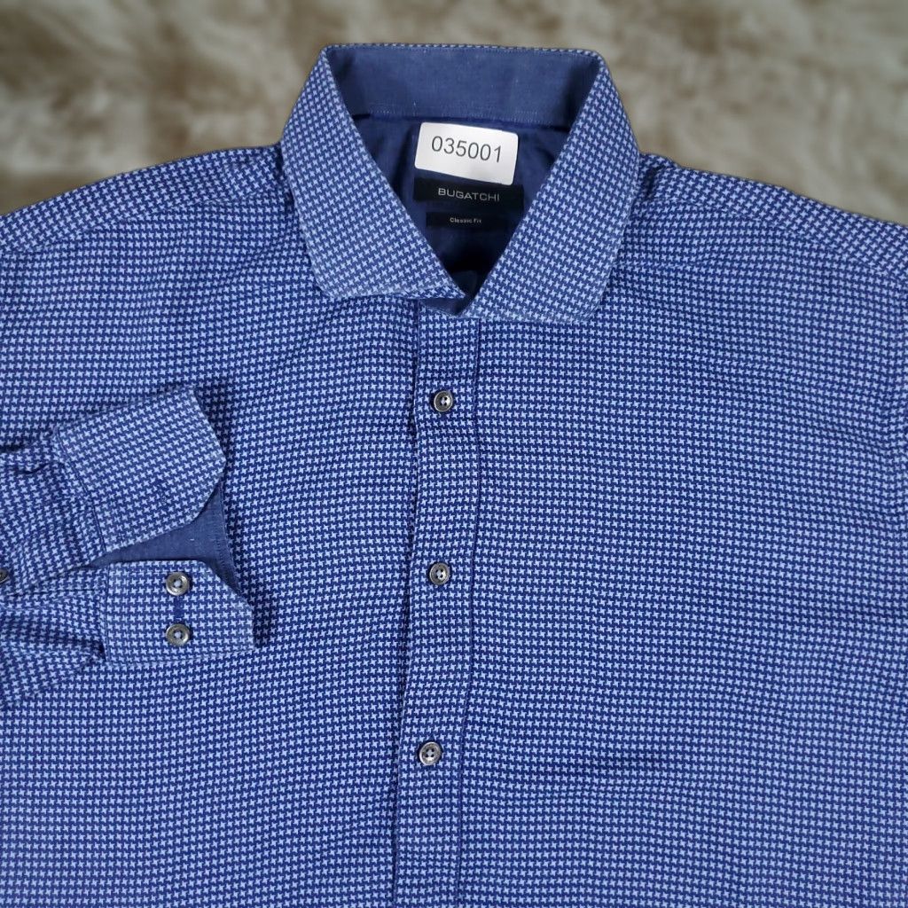 BUGATCHI BUGATCHI Uomo Shirt Men XL Blue Geometric Button-Up Long Sleeve Casual Formal All Seasons Pockets Regular Button-Front Collared Shirt Men Size US XL / EU 56 / 4 - 1 Thumbnail