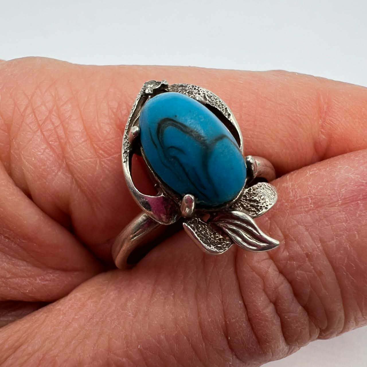 Sterling Silver Vintage Ring Sterling Silver 925 Stone Turquoise S 8US Size ONE SIZE - 9 Thumbnail