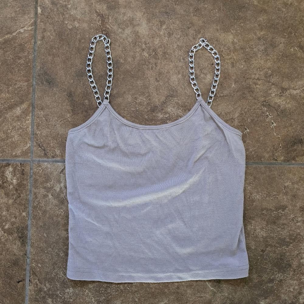 Designer Light Nude Chain Detailed Cropped Tank Size S / US 4 / IT 40 - 1 Thumbnail