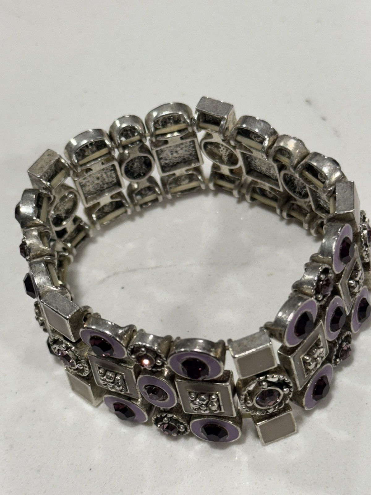 Jewelry Vintage Silver Plated Jewelry with purple enamel and stones Size ONE SIZE - 5 Thumbnail