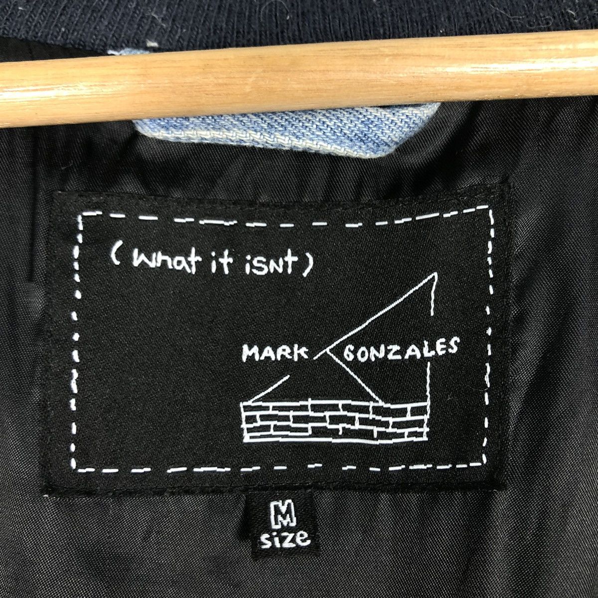 Japanese Brand 🔥Vtg Denim Bomber Jacket Mark Gonzales Big Logo Spell Out Size US M / EU 48-50 / 2 - 15 Thumbnail