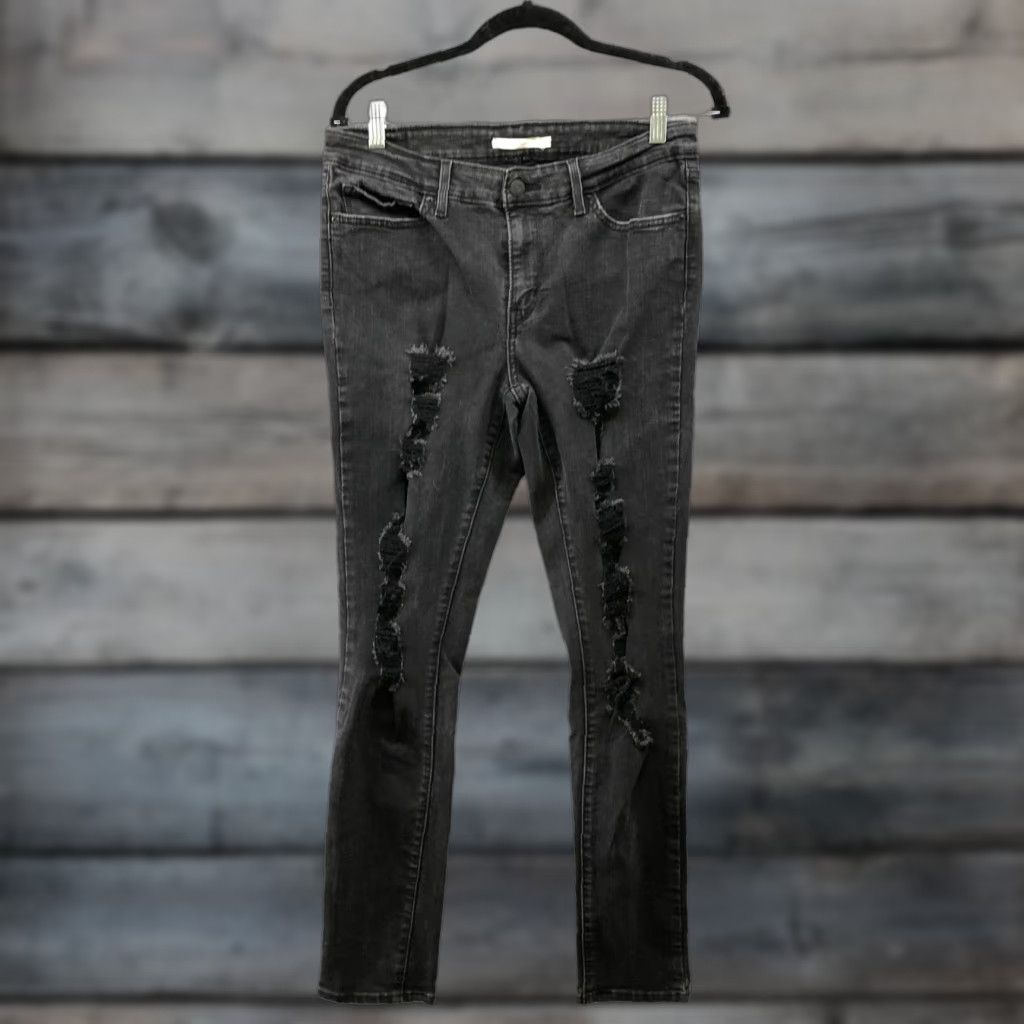 Levi's Levi's 711 Skinny Jean Womens 31x30 Distressed Black Dark Wash Jeans Regular 5-Pocket Levi's Model 711 Womens Size 24" / US 00 / IT 34 - 1 Thumbnail