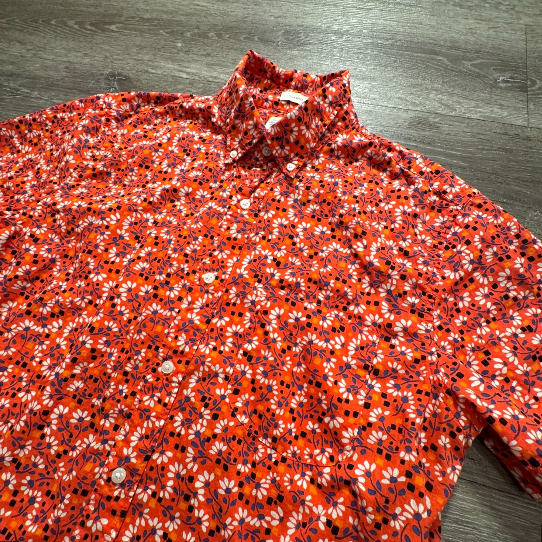 J.Crew J.CREW Shirt Mens M Red Floral Short Sleeve Button Up 100% Cotton Classic Size US M / EU 48-50 / 2 - 2 Thumbnail