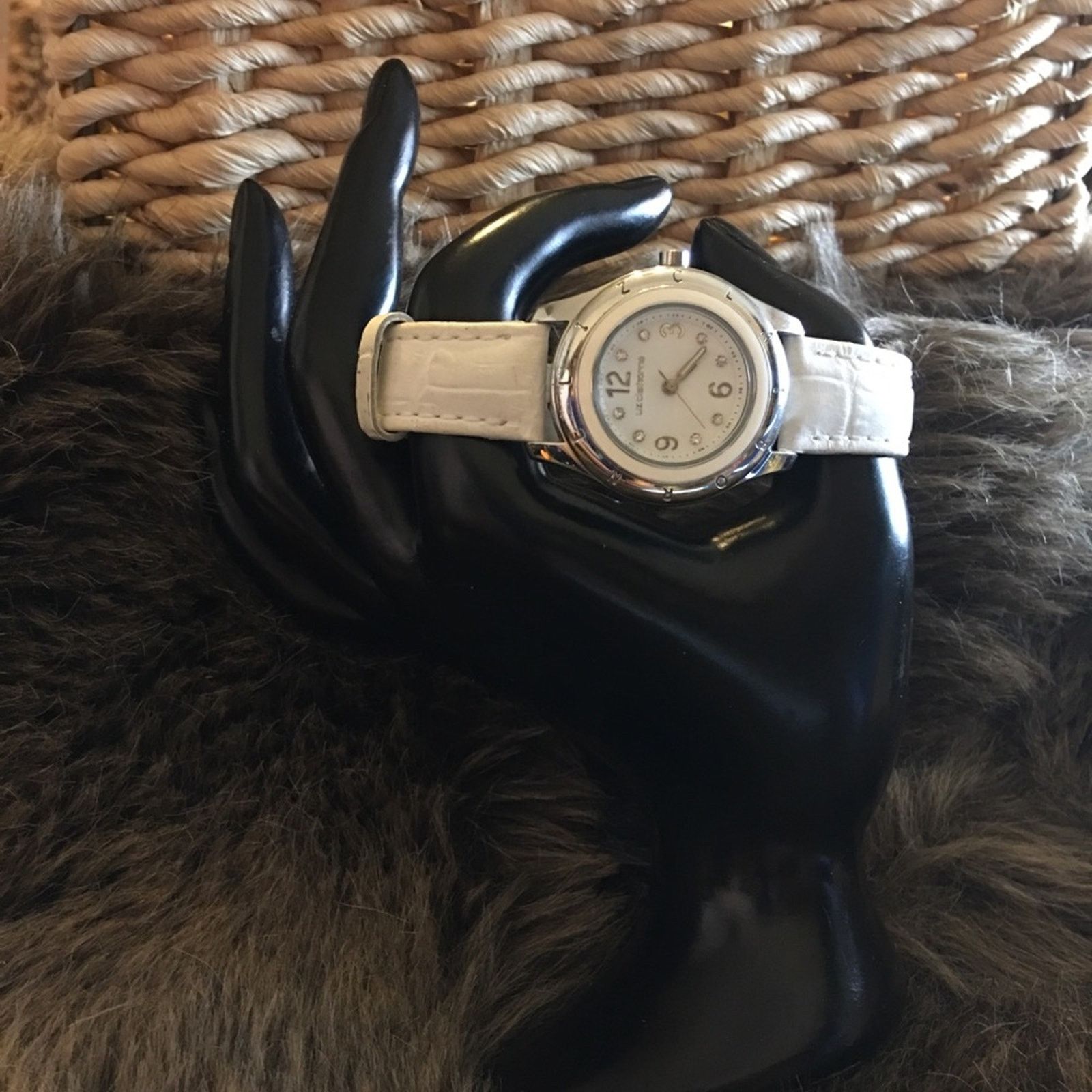 Jewelry Liz Claiborne crystal white leather band watch Size ONE SIZE - 2 Thumbnail