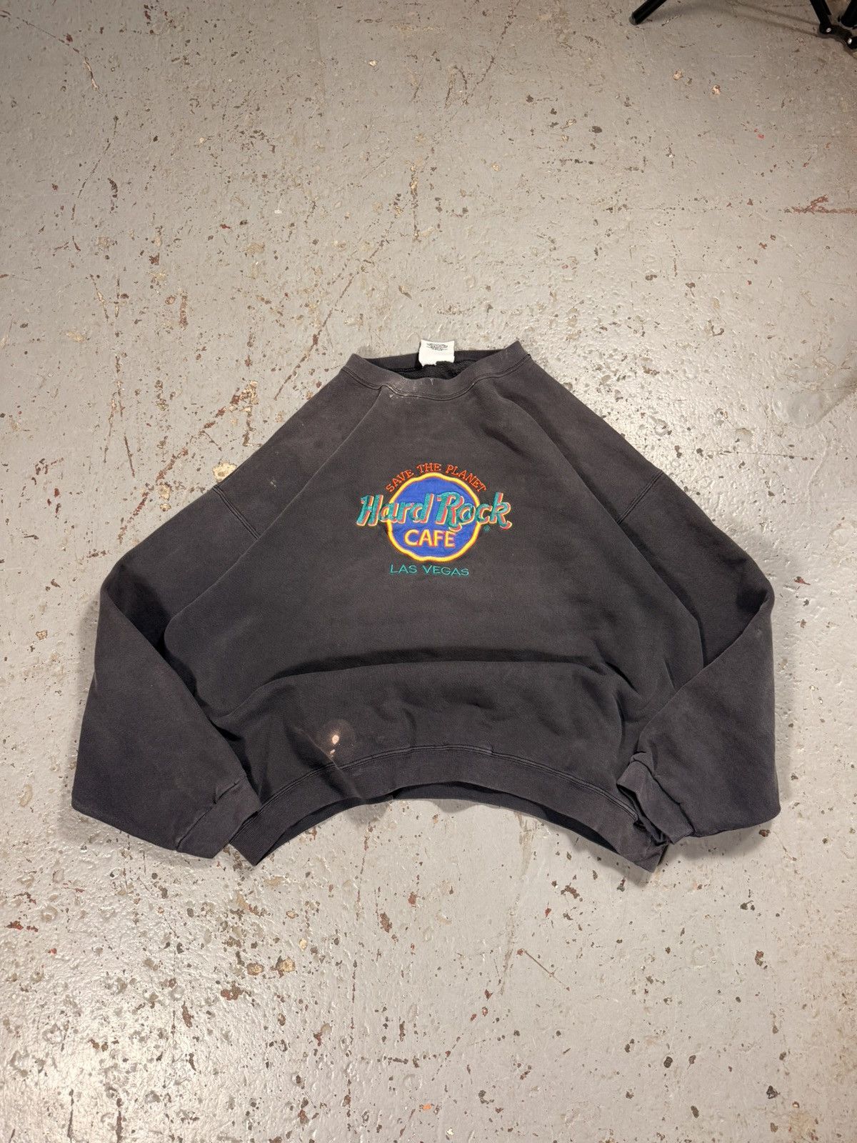 Vintage Distressed Ash Gray Faded Hard Rock Cafe Crewneck