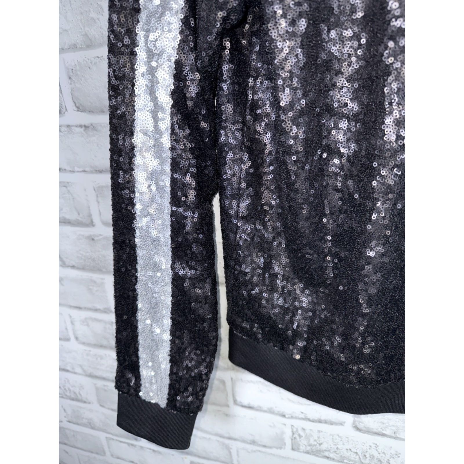 Vintage Dolce Cabo Sequin Full Zip Jacket Womens M Silver Black & Silver Metal Theme Basic Jacket Size M / US 6-8 / IT 42-44 - 5 Thumbnail