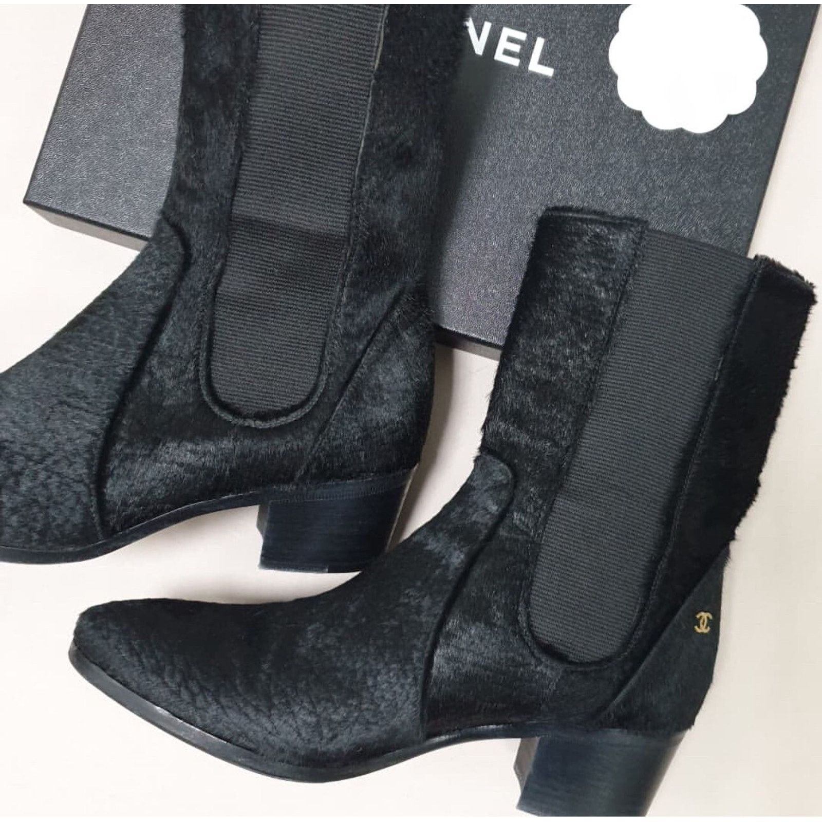 Chanel Chanel Black Pony Hair CC Ankle Boots Sz.38.5 Size US 8.5 / IT 38.5 - 1 Thumbnail