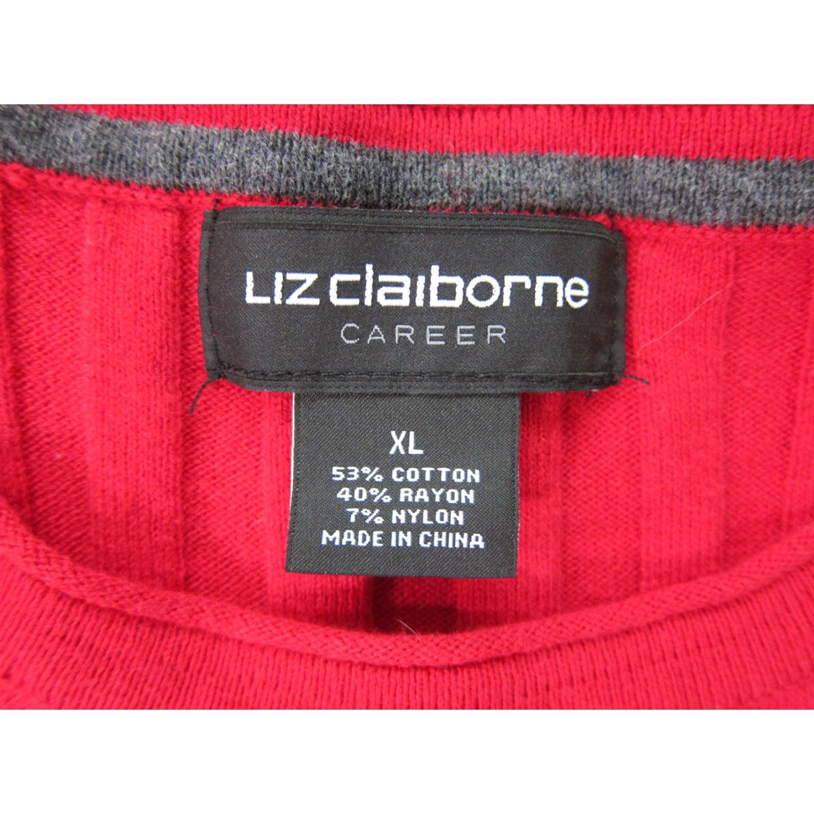 Liz Claiborne Liz Claiborne Career Red Ribbed Cotton Stretch Gold Button Crew Neck Sweater XL Women Knit Pullover Size XL / US 12-14 / IT 48-50 - 3 Thumbnail
