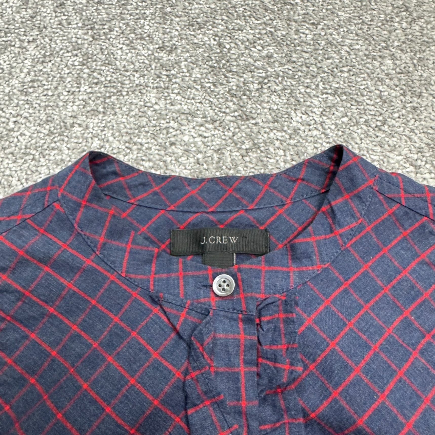 J.Crew J.Crew Button Ruffle Popover Blouse Womens S Red Blue Plaid Long Sleeve Cotton Casual Preppy Size S / US 4 / IT 40 - 4 Thumbnail