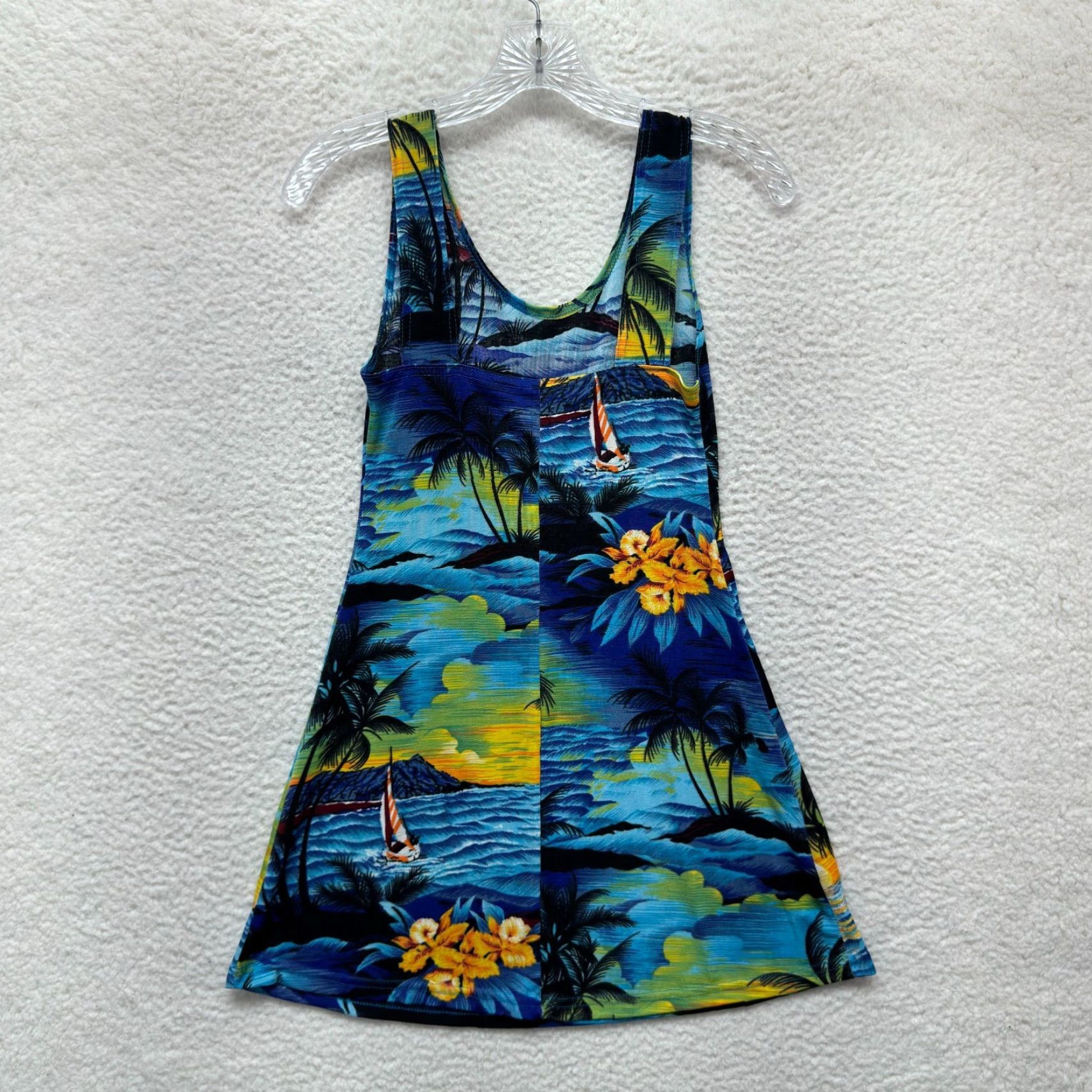 Vintage VINTAGE 90s Y2K Hawaiian Mini Dress M Blue Tropical Floral Grunge Women’s M Size M / US 6-8 / IT 42-44 - 2 Thumbnail