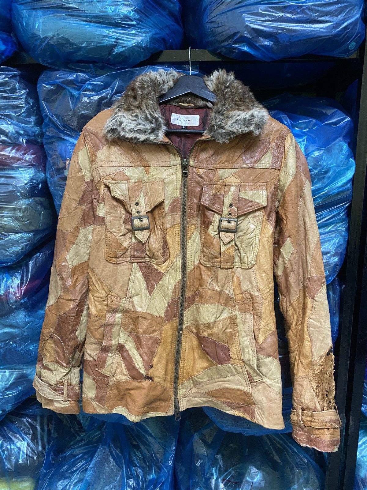 Japanese Brand Patchwork Leather Faux Fur Collar - “ALL THE WAY” Distressed Size M / US 6-8 / IT 42-44 - 1 Thumbnail
