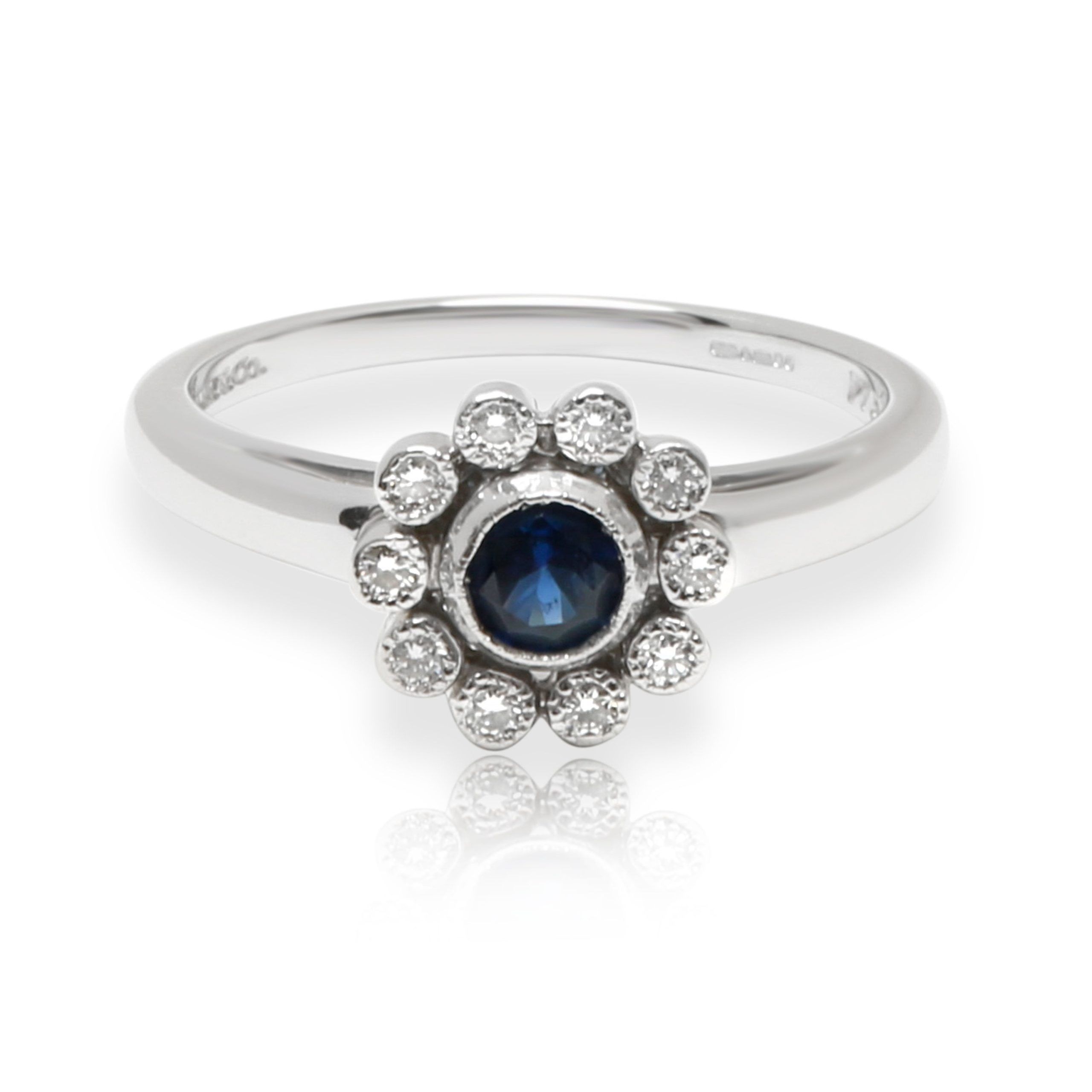 image of Tiffany Co Tiffany & Co. Sapphire Diamond Flower Ring In Platinum 0.05 Ctw in Silver, Women's