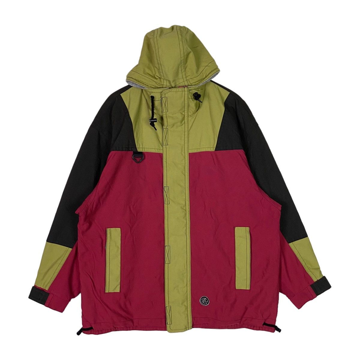image of Vintage Be! Pop Snap Button Full Zipper Multicolor Hoodie in Black/Red, Men's (Size Medium)