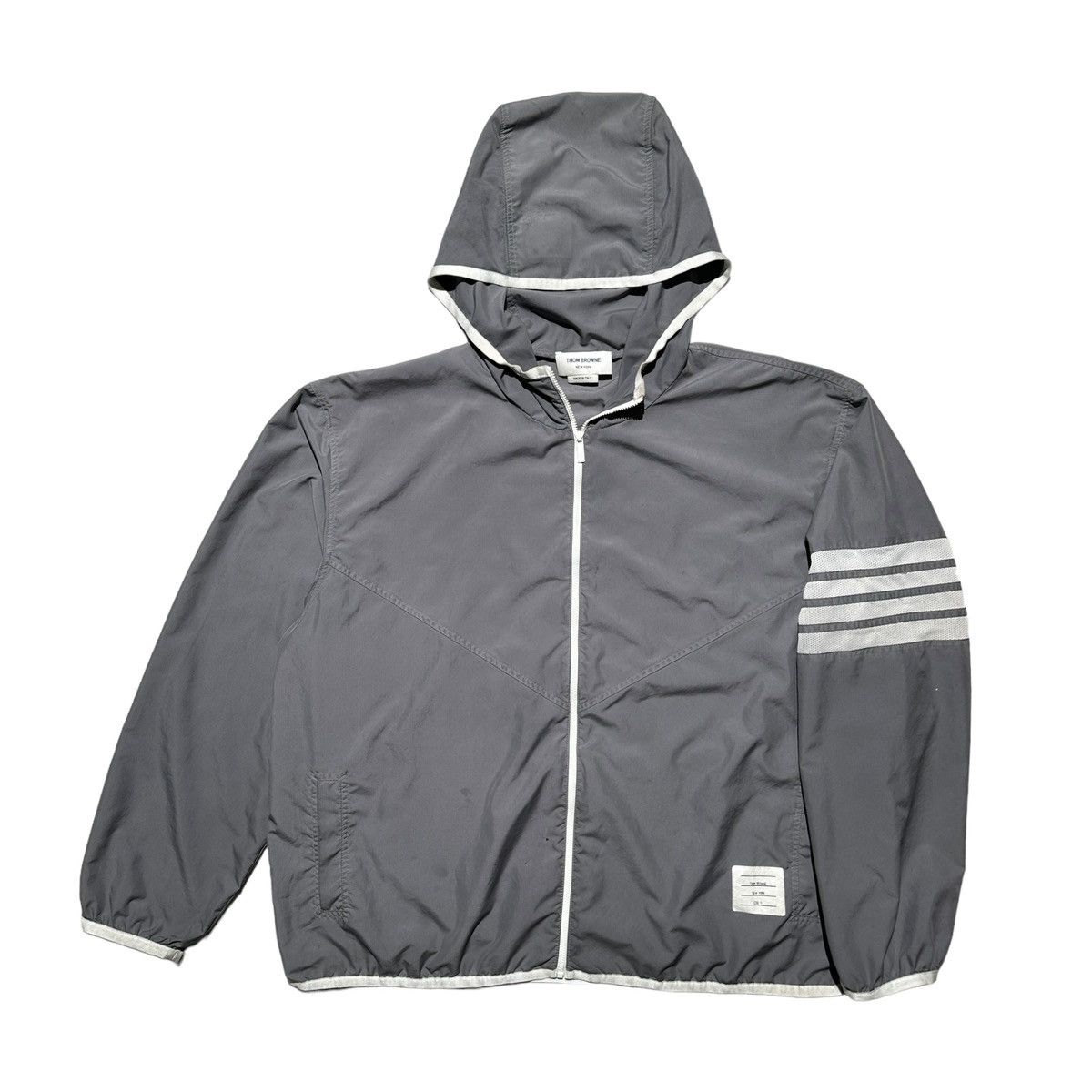 Image of Thom Browne Arm Band Hooded Windbreaker in Grey, Men's (Size 2XL)