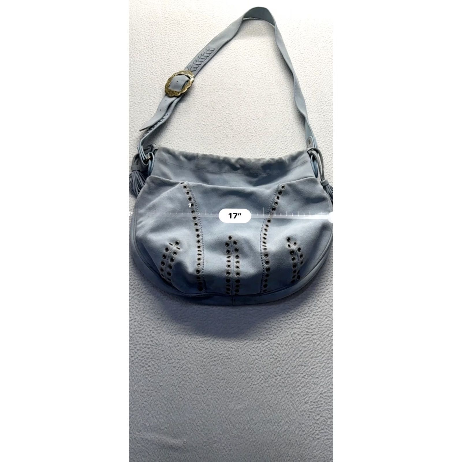 Vintage VINTAGE Marshall Field's Light Blue Leather Studded Shoulder Bag Women Leather Shoulder Bag) Size ONE SIZE - 8 Thumbnail