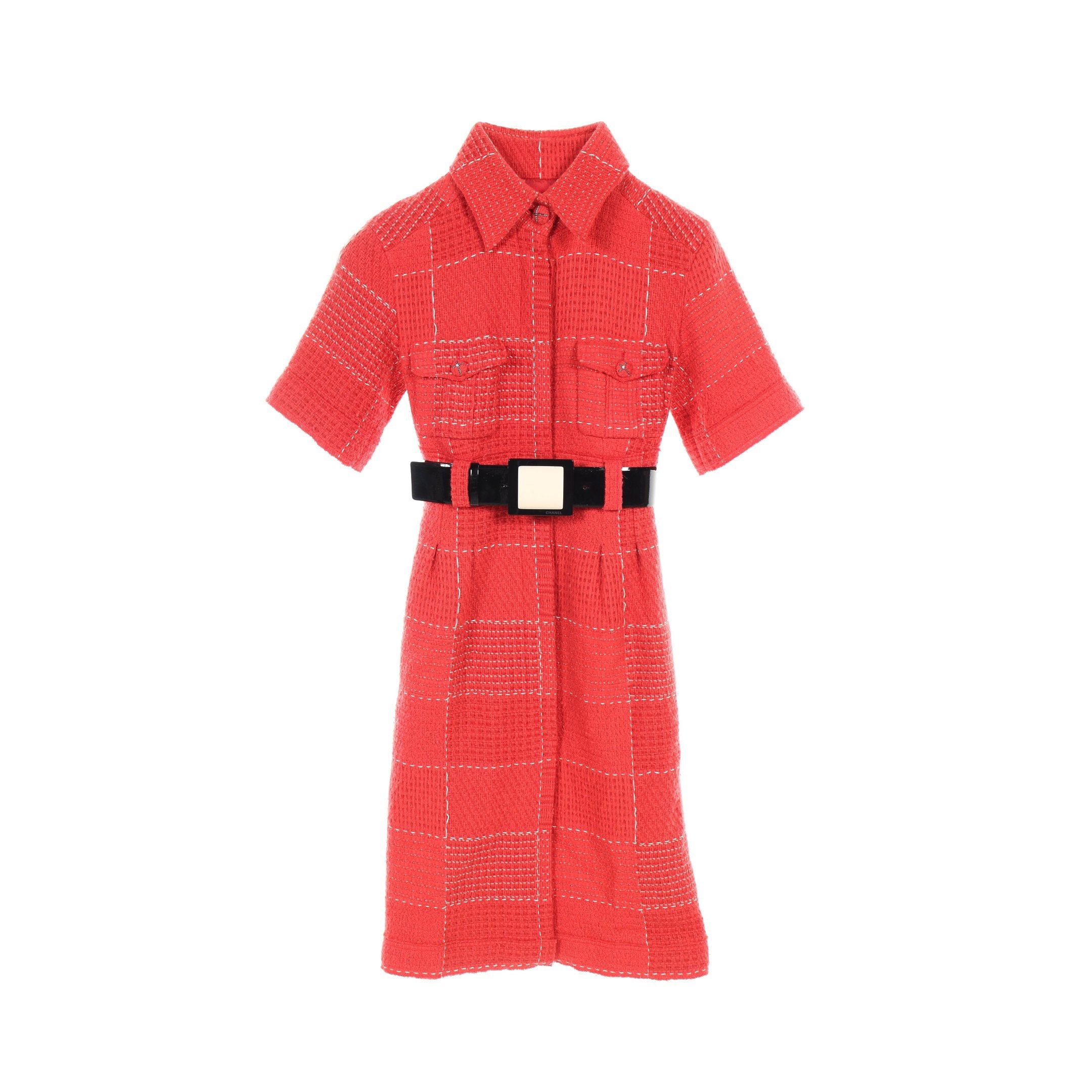 Chanel Chanel One Piece Check Wool Nylon Red 07A Size ONE SIZE - 1 Thumbnail