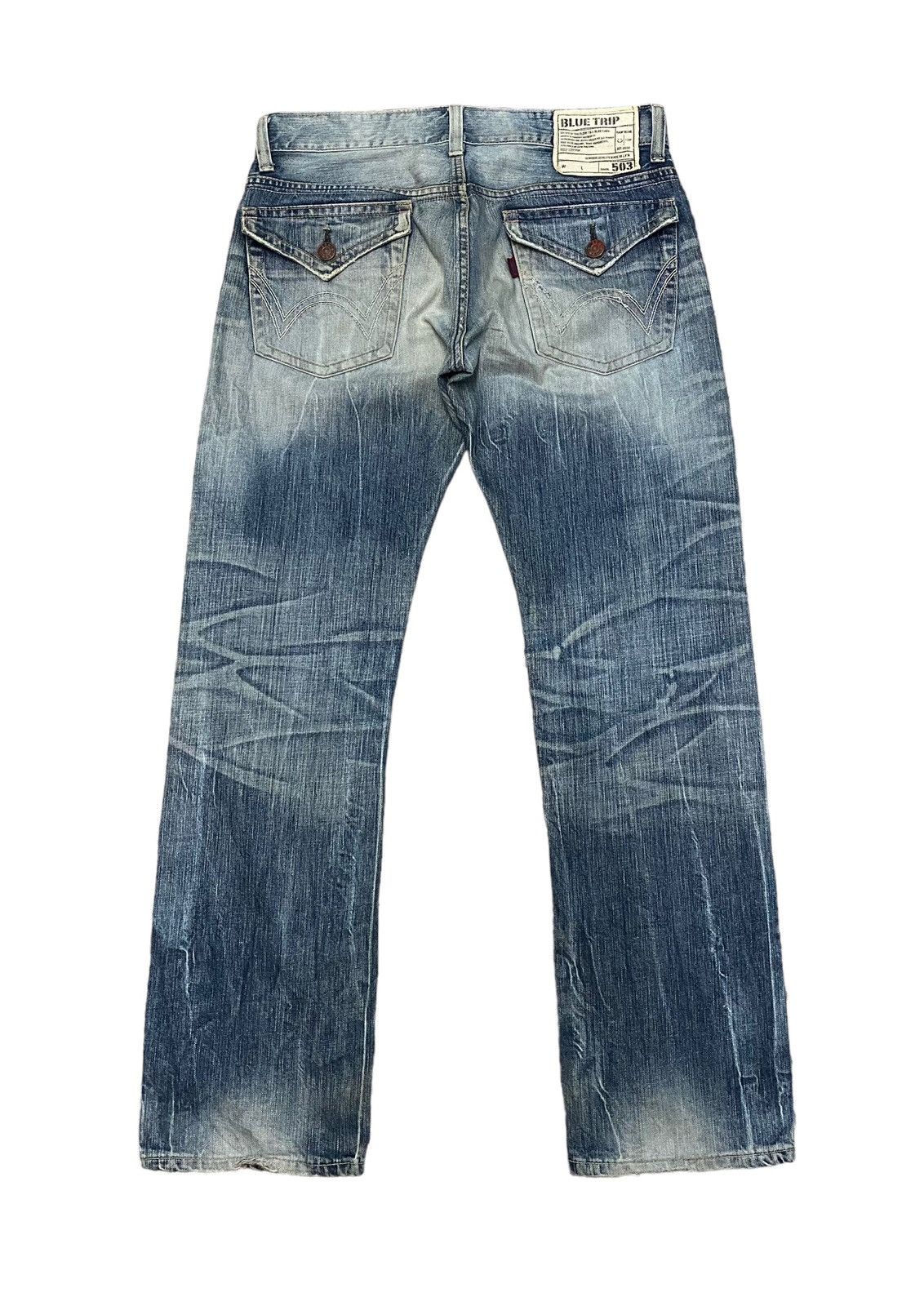 Edwin Vintage Edwin 503 blue trip flare distressed jeans Size US 35 - 9 Thumbnail