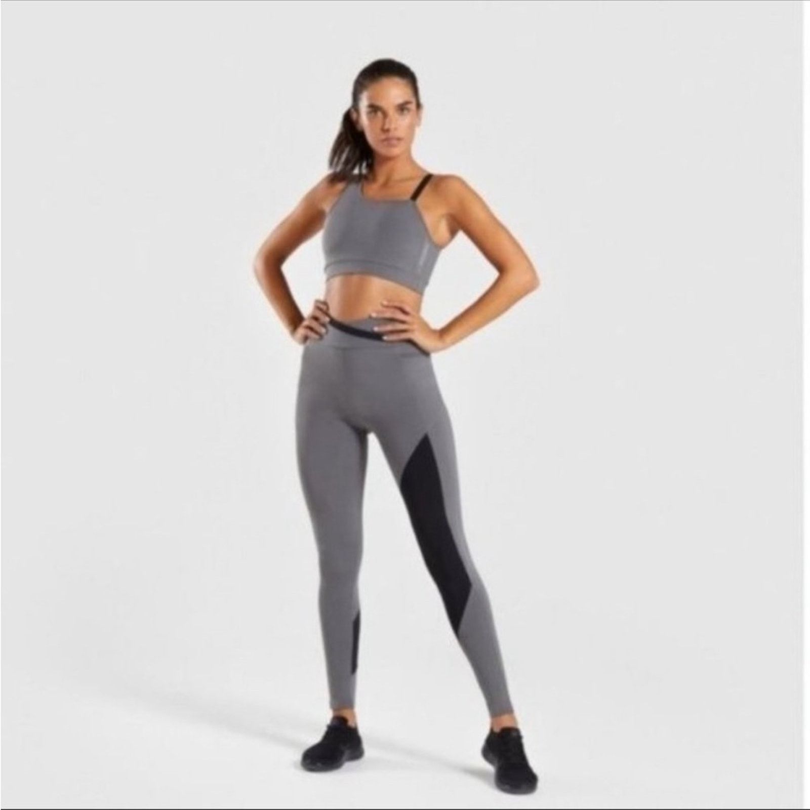 Gymshark Gymshark Gray Criss Cross Waist High Rise Leggings Size S Size 23" - 1 Thumbnail