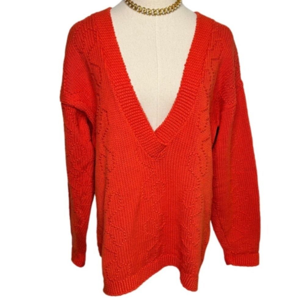 Vintage Vintage 80s chunky knit deep V tunic sweater oversized small Size S / US 4 / IT 40 - 6 Thumbnail